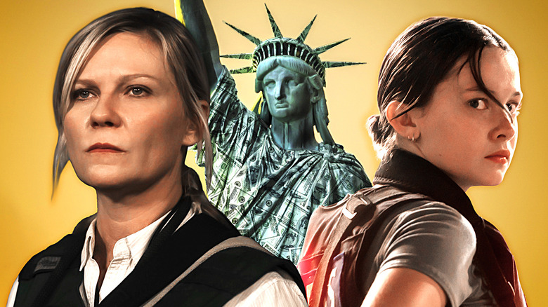 Lee and Jessie by money-wearing Statue of Liberty